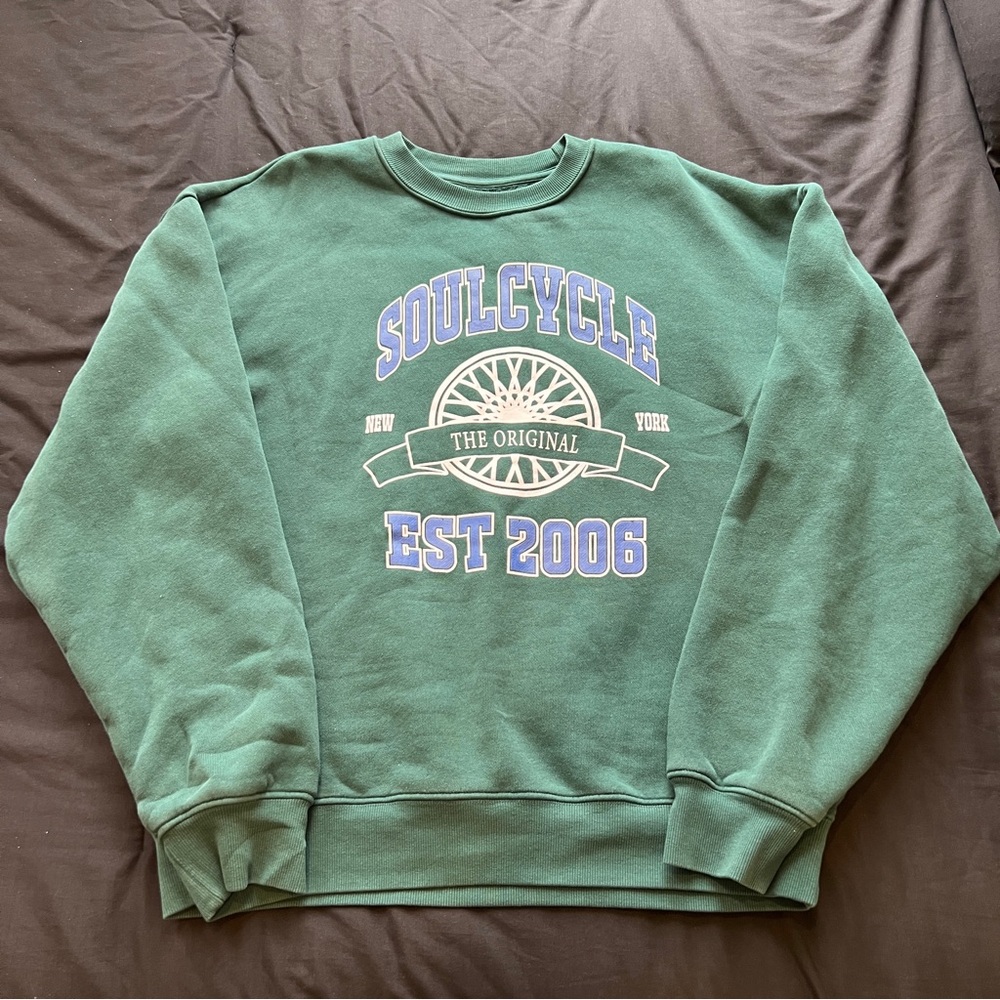SoulCycle Green Sam Crewneck Sweater with Graphic Design